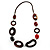 Wood Link & Glass Nugget Leather Style Necklace (Dark Brown, Dark Orange & Black) - 70cm L - view 3
