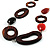 Wood Link & Glass Nugget Leather Style Necklace (Dark Brown, Dark Orange & Black) - 70cm L - view 4