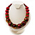 Chunky Colour Fusion Wood Bead Necklace (Cranberry Red, Gold, Light Green & Black) - 48cm L - view 2