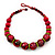 Chunky Colour Fusion Wood Bead Necklace (Cranberry Red, Gold, Light Green & Black) - 48cm L - view 1