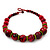 Chunky Colour Fusion Wood Bead Necklace (Cranberry Red, Gold, Light Green & Black) - 48cm L - view 7