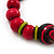 Chunky Colour Fusion Wood Bead Necklace (Cranberry Red, Gold, Light Green & Black) - 48cm L - view 6