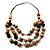 Long Layered Beige Brown Wood Bead Cotton Cord Necklace -90cm Length - view 2