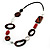 Wood & Silver Tone Metal Link Leather Style Long Necklace (Dark Brown, Coral, Black & White) - 76cm L - view 3