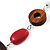 Wood & Silver Tone Metal Link Leather Style Long Necklace (Dark Brown, Coral, Black & White) - 76cm L - view 7