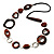 Wood & Silver Tone Metal Link Leather Style Long Necklace (Dark Brown & Black) -76cm L