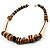 Long Chunky Wooden Geometric Necklace (Brown & Beige) - 60cm Length - view 9