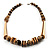 Long Chunky Wooden Geometric Necklace (Brown & Beige) - 60cm Length - view 10