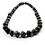 Animal Print Wooden Bead Necklace (Black & Metallic Silver) - 68cm Length - view 6