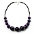 Glittering Purple Wood Bead Leather Cord Necklace (Silver Tone)