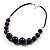 Glittering Purple Wood Bead Leather Cord Necklace (Silver Tone) - view 7