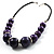 Glittering Purple Wood Bead Leather Cord Necklace (Silver Tone) - view 3