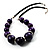 Glittering Purple Wood Bead Leather Cord Necklace (Silver Tone) - view 5