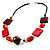 Oval, Square & Round Bead Leather Style Cord Necklace (Red, Orange & Balck) - view 6