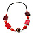 Oval, Square & Round Bead Leather Style Cord Necklace (Red, Orange & Balck) - view 7
