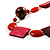 Oval, Square & Round Bead Leather Style Cord Necklace (Red, Orange & Balck) - view 3