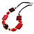 Oval, Square & Round Bead Leather Style Cord Necklace (Red, Orange & Balck) - view 2