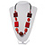 Oval, Square & Round Bead Leather Style Cord Necklace (Red, Orange & Balck)