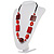 Oval, Square & Round Bead Leather Style Cord Necklace (Red, Orange & Balck) - view 10