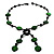 Glass & Shell Bead Tassel Necklace (Bright Green & Black) - view 7