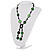 Glass & Shell Bead Tassel Necklace (Bright Green & Black) - view 10