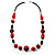 Red Wood Bead Leather Style Cord Necklace (Silver Tone) - view 8