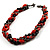 4 Strand Twisted Glass And Ceramic Choker Necklace (Black, Carrot Orange & Metallic Silver) - 48cm L