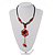 Coral Red Shell Composite Floral Tassel Leather Cord Necklace
