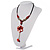 Coral Red Shell Composite Floral Tassel Leather Cord Necklace - view 10