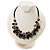 Black & White Shell Composite Charm Leather Style Necklace (Silver Tone) - view 2