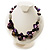 Purple Shell, Wood & Simulated Pearl Bead Cluster Necklace - view 2
