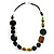 Olive Green Wood Bead Leather Style Cord Necklace - view 4