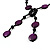 Glass & Shell Bead Tassel Necklace (Purple & Black) - view 4
