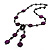 Glass & Shell Bead Tassel Necklace (Purple & Black) - view 7