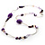 Long Exquisite Glass & Shell Bead Necklace (Purple & Beige) - 100cm L