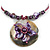 Purple & Magenta Glass, Shell & Mother of Pearl Floral Choker Necklace (Silver Tone) - view 4