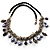 Silver Tone Link Charm Leather Style Necklace (Black & Lilac) - view 2