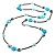 Long Light Blue Shell Bead Gun Metal Necklace - 150cm Length - view 2