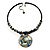 Jet Black Glass, Shell & Mother of Pearl Medallion Choker Necklace (Silver Tone)