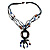 Wood 'O' Shaped Pendant Suede Black & Blue Cord Necklace - 50cm Length - view 2