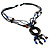 Wood 'O' Shaped Pendant Suede Black & Blue Cord Necklace - 50cm Length - view 8
