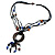 Wood 'O' Shaped Pendant Suede Black & Blue Cord Necklace - 50cm Length - view 5
