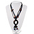 Wood 'O' Shaped Pendant Suede Black & Blue Cord Necklace - 50cm Length