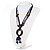 Wood 'O' Shaped Pendant Suede Black & Blue Cord Necklace - 50cm Length - view 11
