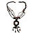 Wood 'O' Shaped Pendant Suede Black & Brown Cord Necklace - 50cm Length - view 2