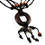 Wood 'O' Shaped Pendant Suede Black & Brown Cord Necklace - 50cm Length - view 10