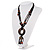 Wood 'O' Shaped Pendant Suede Black & Brown Cord Necklace - 50cm Length - view 11
