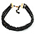 4-Strand Black Glass Bead Choker Necklace (Gold Tone) - view 6