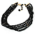 4-Strand Black Glass Bead Choker Necklace (Gold Tone) - view 7