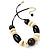 Wood & Resin Bead Chunky Silk Cord Necklace (Godl Tone) - 44cm Length